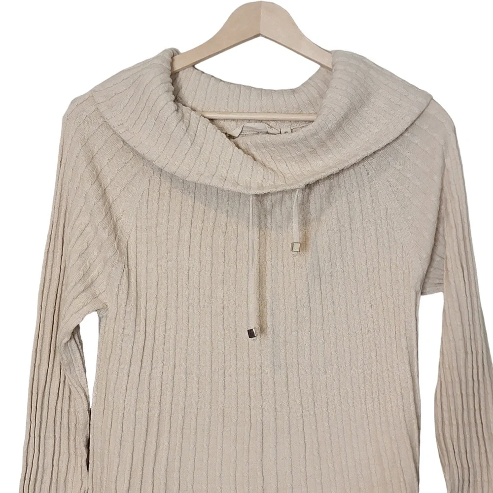 Soft Surroundings Wool Blend Cowl Neck Cable Knit Ribbed Pullover Sweater XS